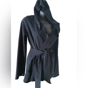 vintage lucky brand Black Hooded Wrap Jacket cardigan L 100% cotton